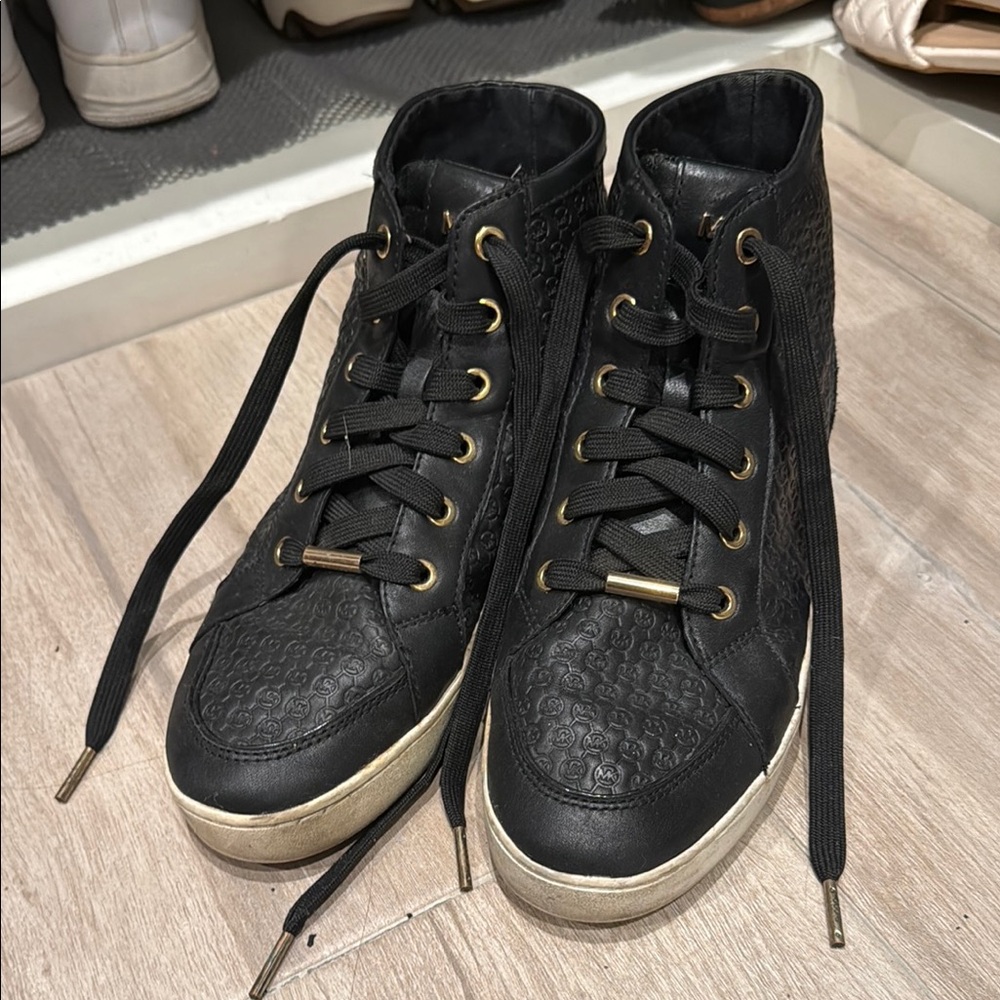 Michael Kors Black and Gold High-Top Sneakers